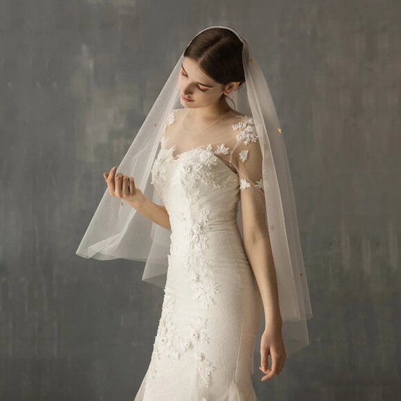 Wedding veil white bridal fingertip medium gold stars star elegant beautiful new main image 4